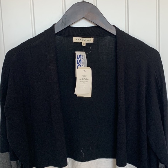 Retrology NWT Women Color Block Open Front Long Knit Cardigan Pockets Sz M Grey - Picture 8 of 12